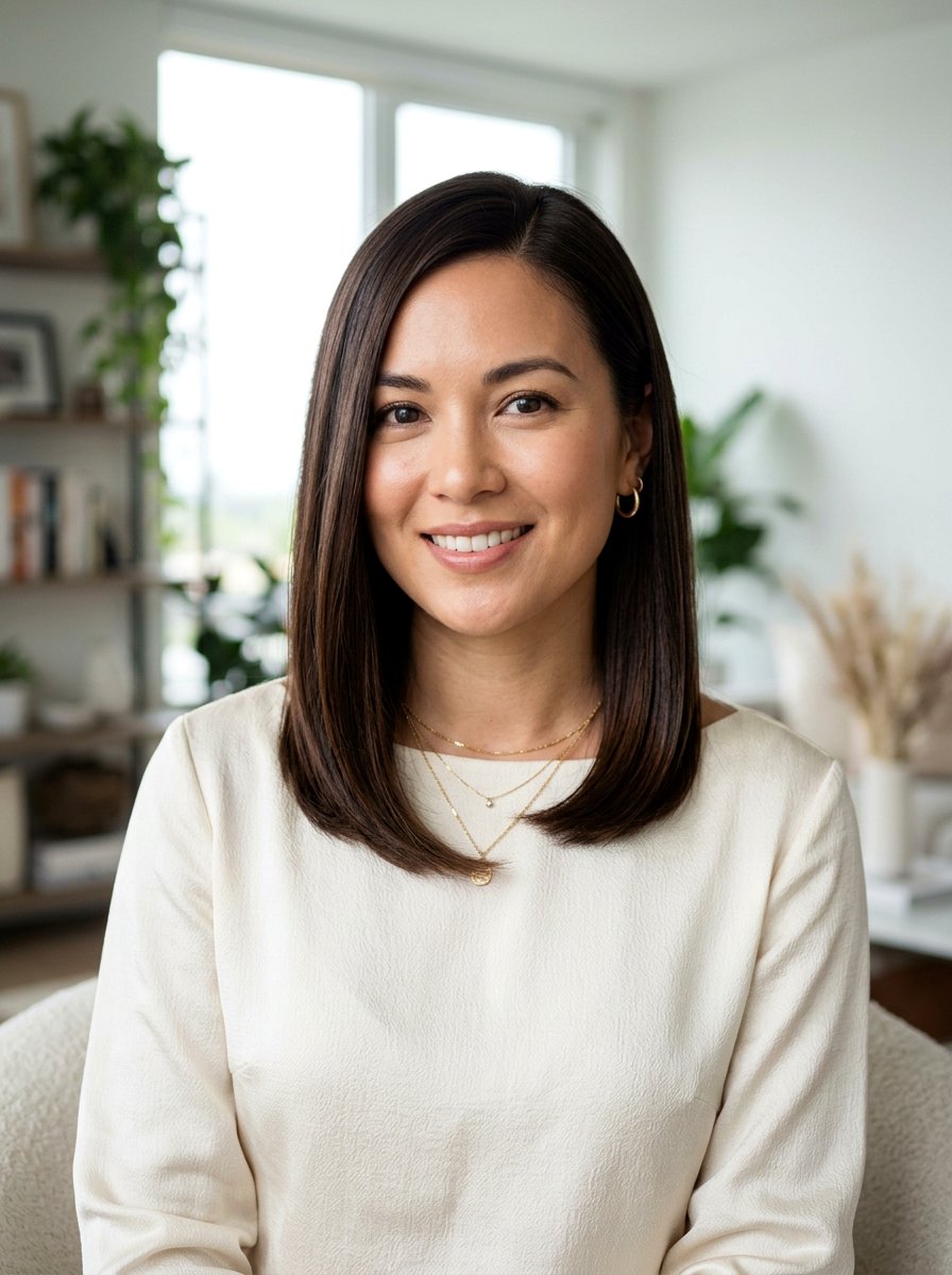 Sleek Lob for Apple Face - 20 flattering haircut for apple face women - 20 flattering haircut for apple face women