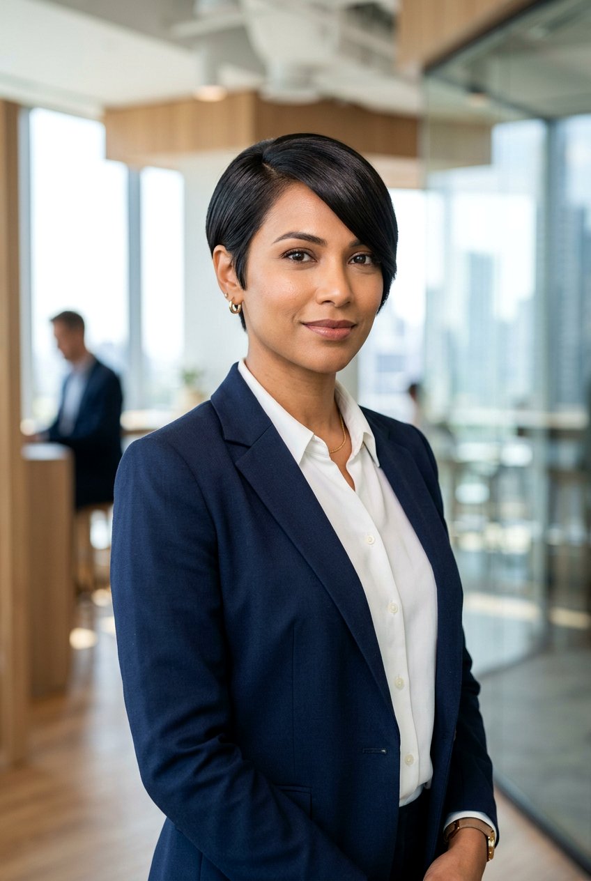 Sleek Long Bang Pixie - 20 office pixie with long bangs - 20 office pixie with long bangs