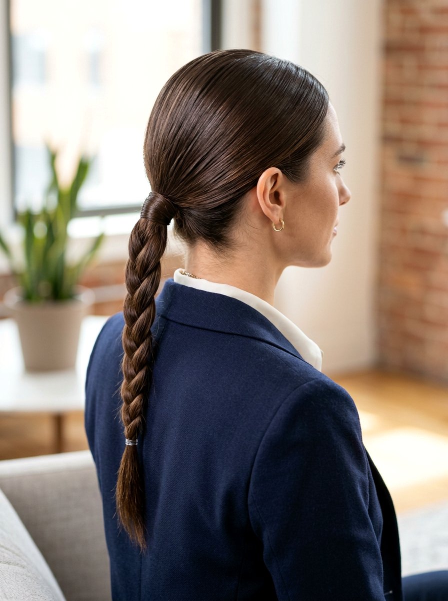 Sleek Low Braided Ponytail - 20 sleek hairstyle for office meeting - 20 sleek hairstyle for office meeting