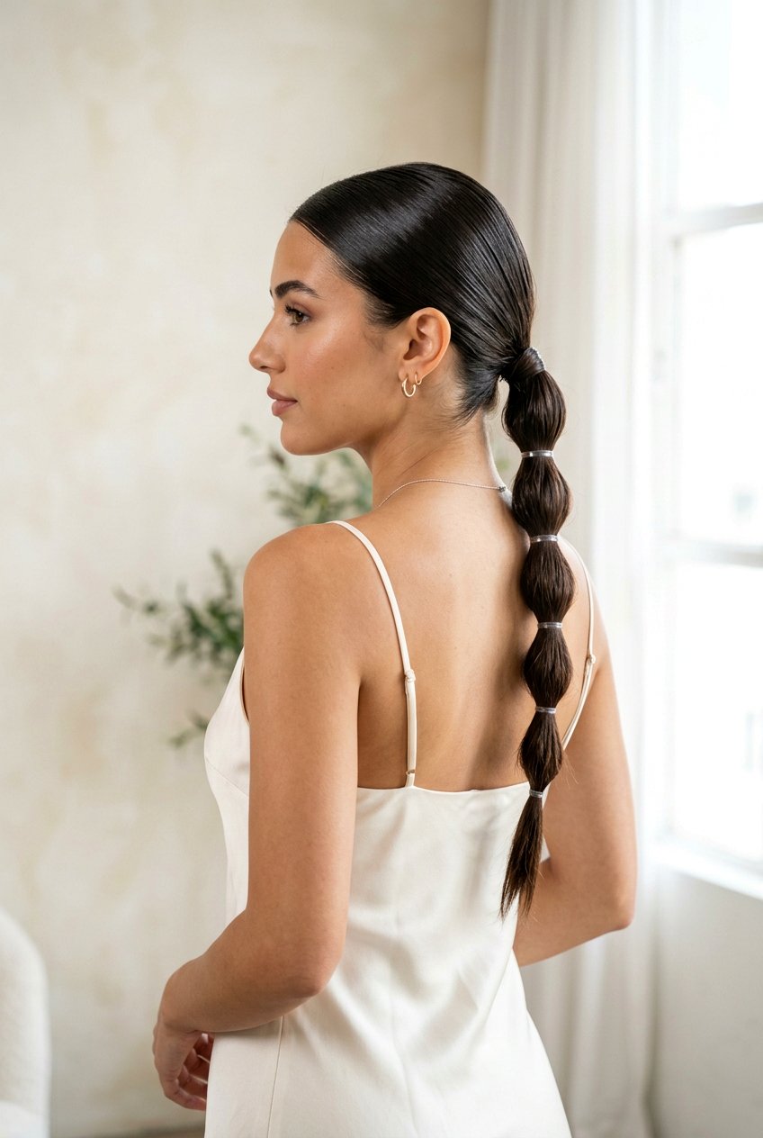 Sleek Low Bubble Braid - 20 prom hairstyle with bubble braid - 20 prom hairstyle with bubble braid