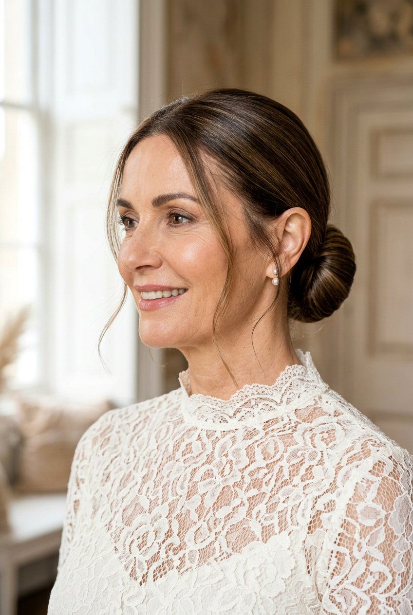 Sleek Low Bun - 20 bridal hairstyle for mature bride - 20 bridal hairstyle for mature bride