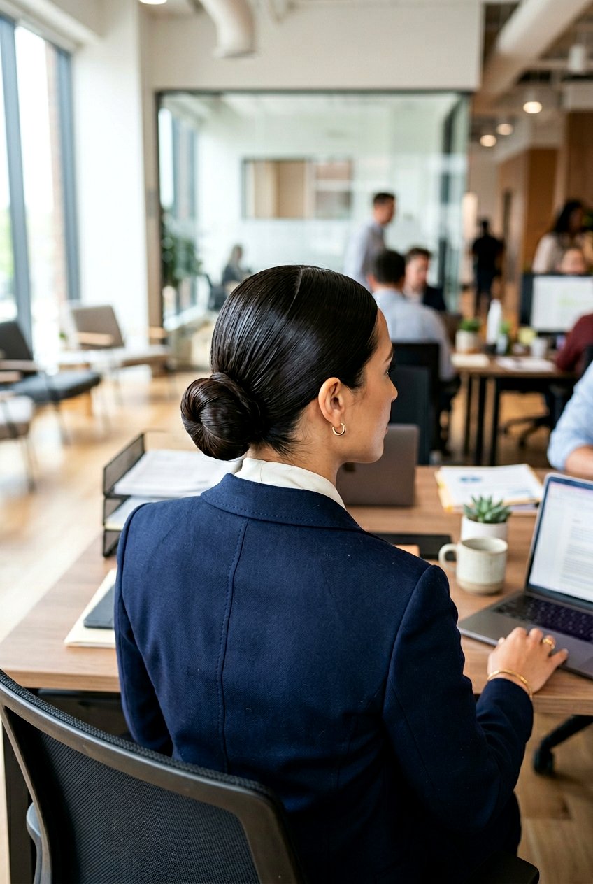 Sleek Low Bun - 20 professional low bun with middle part - 20 professional low bun with middle part