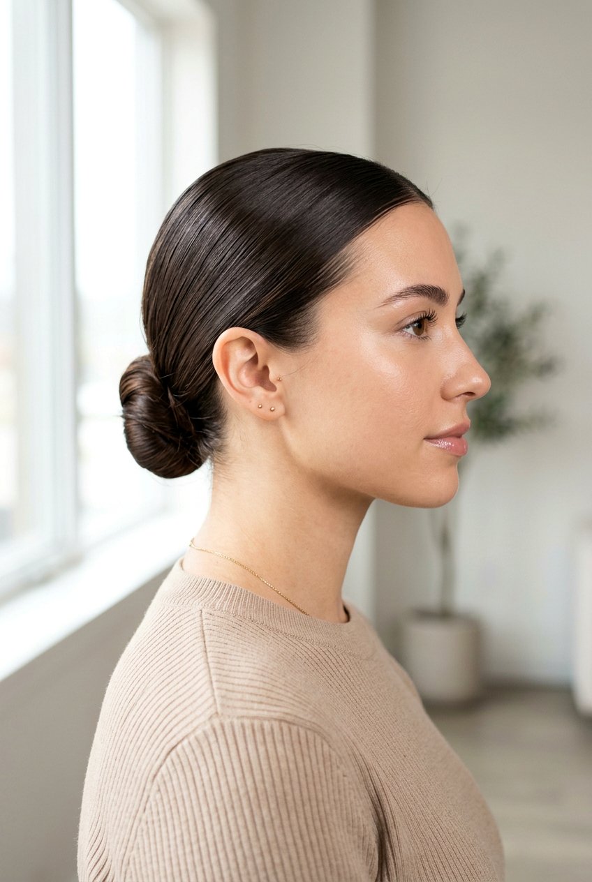 Sleek Low Bun - 20 clean girl hairstyles - 20 clean girl hairstyles