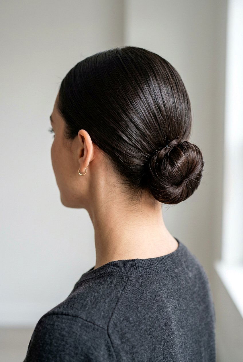 Sleek Low Bun - 20 pin straight hairstyles - 20 pin straight hairstyles