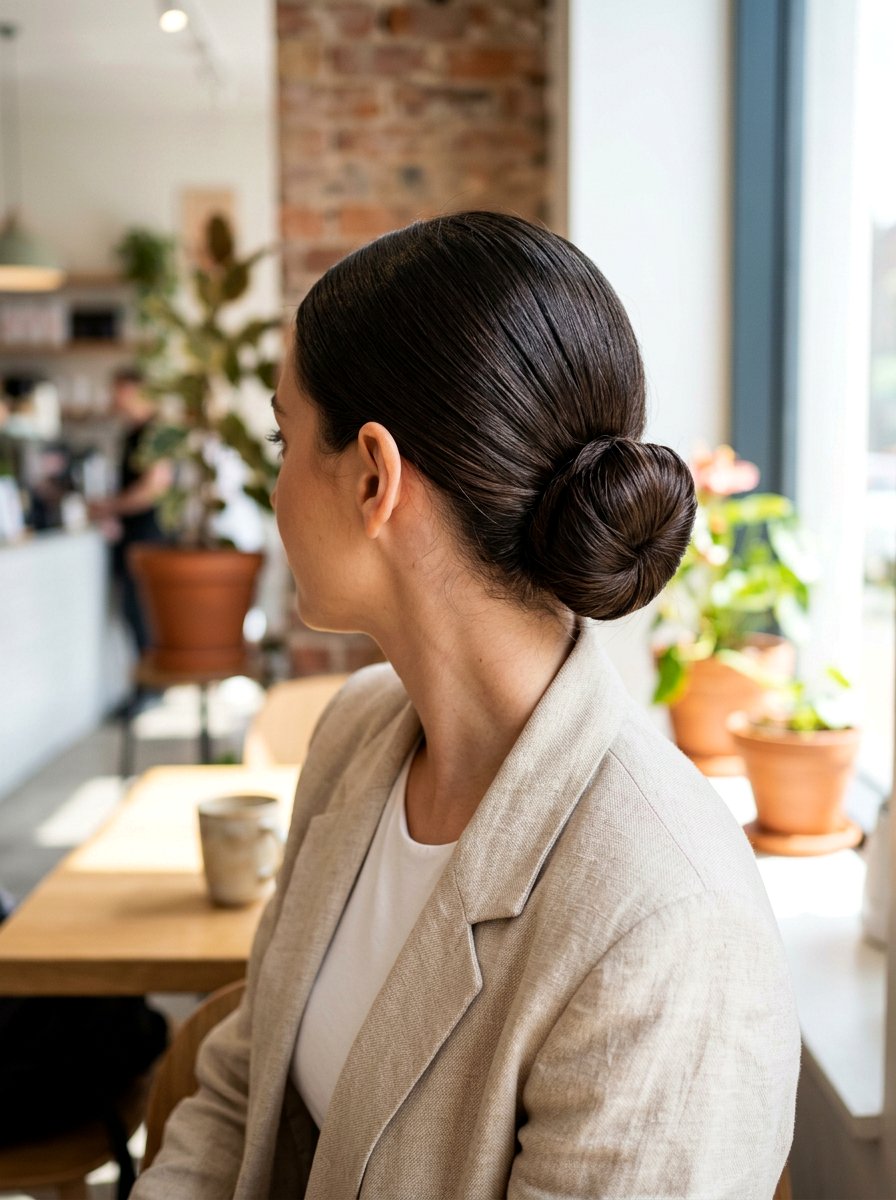 Sleek Low Bun - 20 cute hairstyle for casual day out - 20 cute hairstyle for casual day out