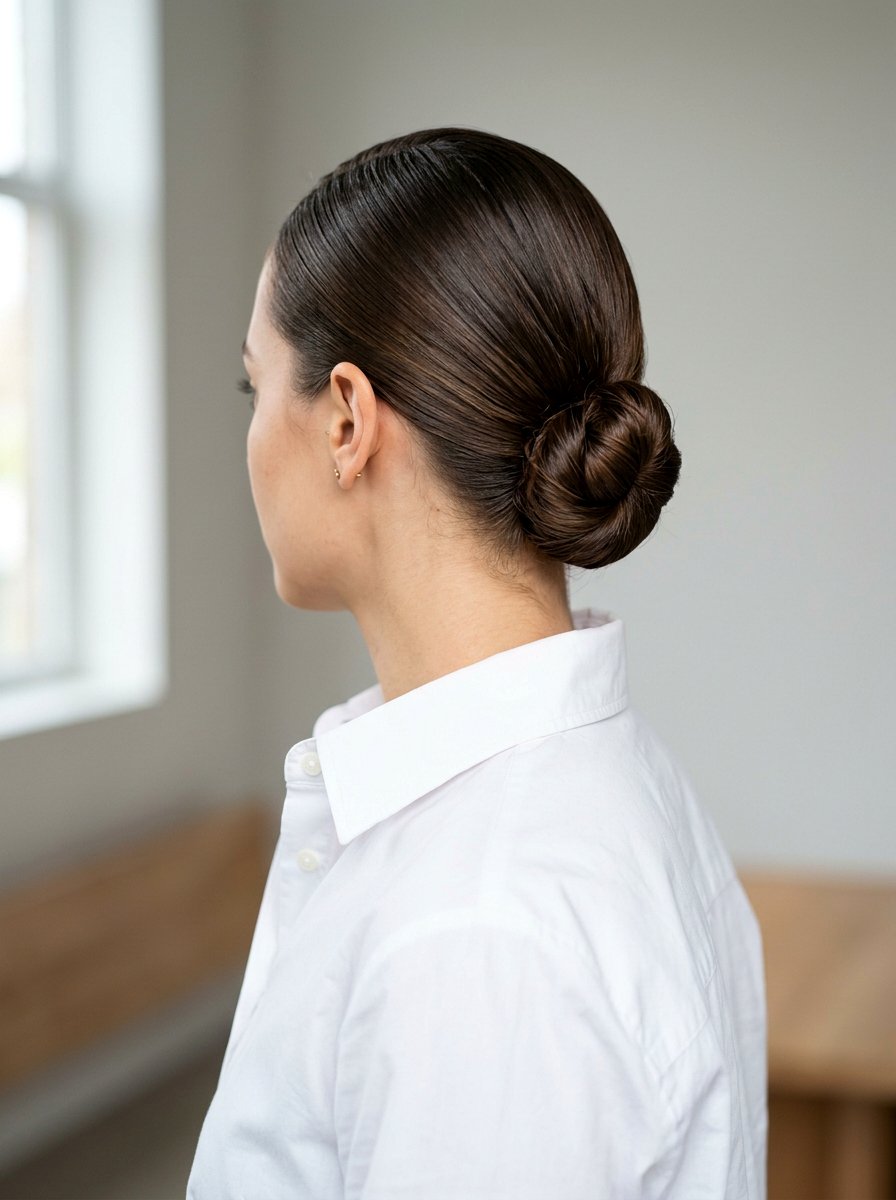 Sleek Low Bun - 20 humidity proof bun hairstyle - 20 humidity proof bun hairstyle