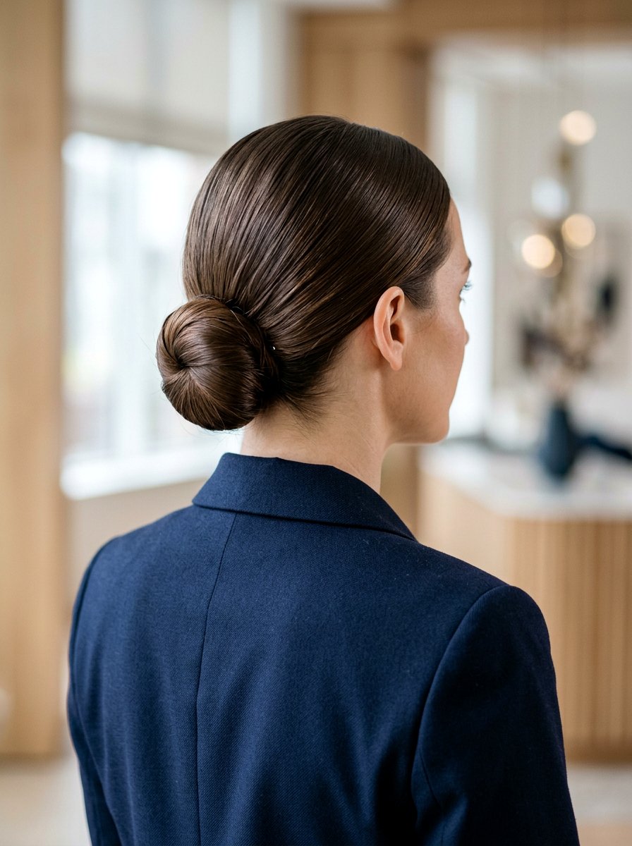 Sleek Low Bun - 20 interview hairstyle with glasses - 20 interview hairstyle with glasses