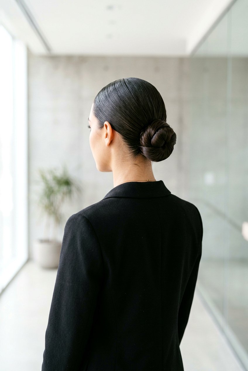 Sleek Low Bun - 20 mom polished date night hairstyle - 20 mom polished date night hairstyle