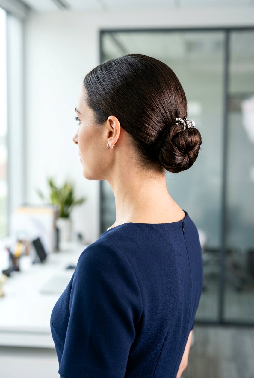 Sleek Low Bun - 20 easy claw clip hairstyles for long hair - 20 easy claw clip hairstyles for long hair