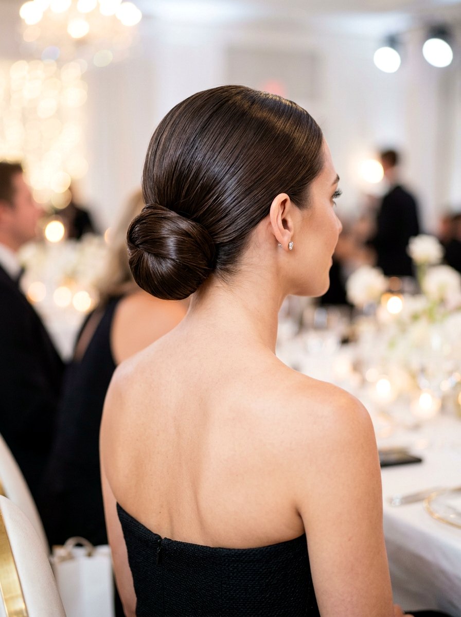 Sleek Low Bun - 20 vacation hairstyle for cruise nights - 20 vacation hairstyle for cruise nights