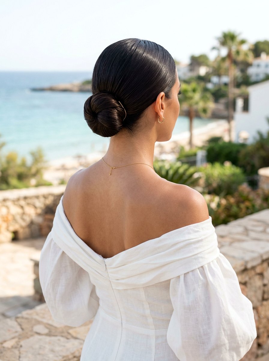 Sleek Low Bun - 20 vacation hairstyle for resort dinner - 20 vacation hairstyle for resort dinner