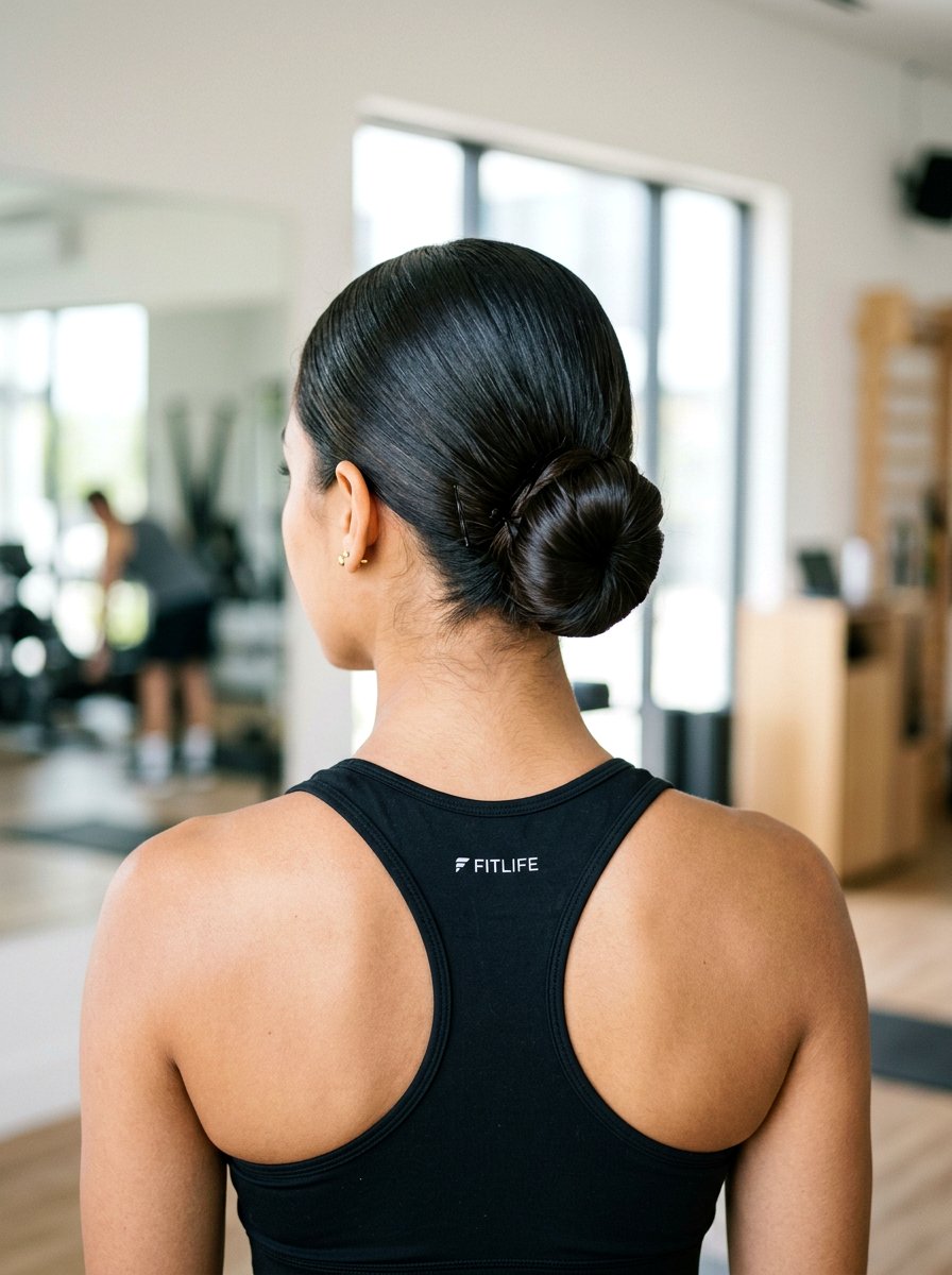 Sleek Low Bun - 20 yoga hairstyle with low bun - 20 yoga hairstyle with low bun