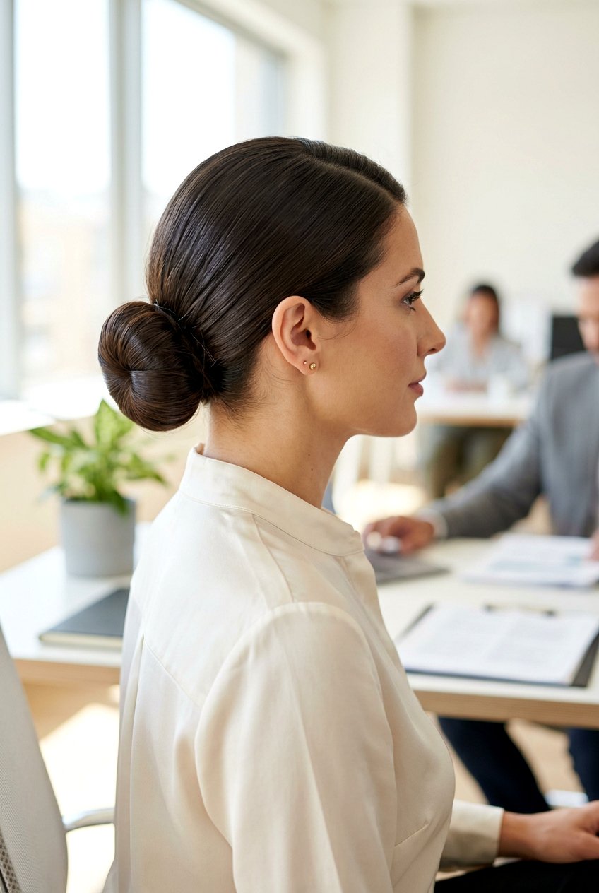 Sleek Low Bun - 20 easy morning hairstyle for shoulder length hair - 20 easy morning hairstyle for shoulder length hair