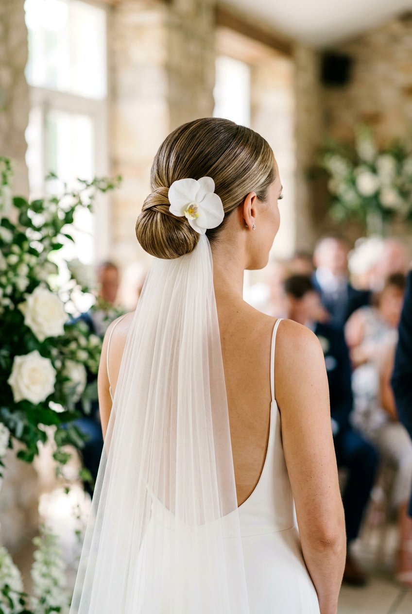 Sleek Low Bun Bridal Hairstyle - 20 bridal hairstyle for veil and flowers - 20 bridal hairstyle for veil and flowers