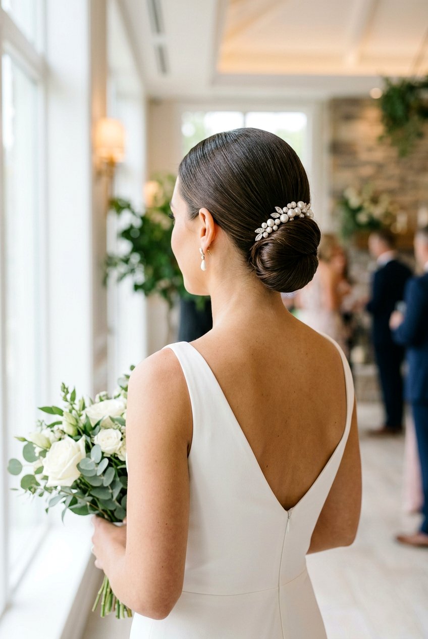 Sleek Low Bun Bridal Hairstyle - 20 bridal hairstyle for sleek modern wedding - 20 bridal hairstyle for sleek modern wedding