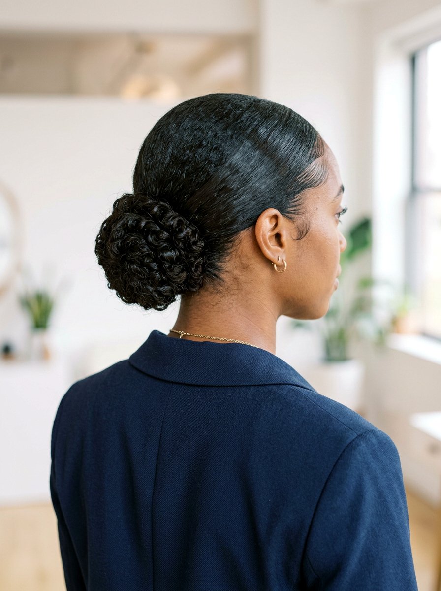 Sleek Low Bun For Curly Natural Hair - 20 interview hairstyle for curly natural hair - 20 interview hairstyle for curly natural hair