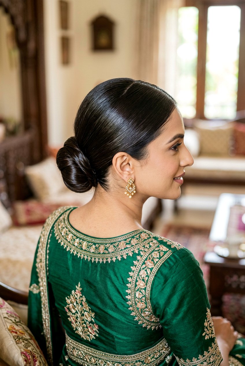 Sleek Low Bun For Eid Party - 20 eid party hairstyles for women - 20 eid party hairstyles for women