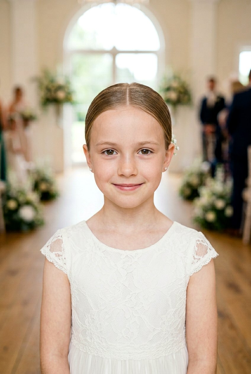 Sleek Low Bun For Flower Girl - 20 flower girl bun hairstyle - 20 flower girl bun hairstyle