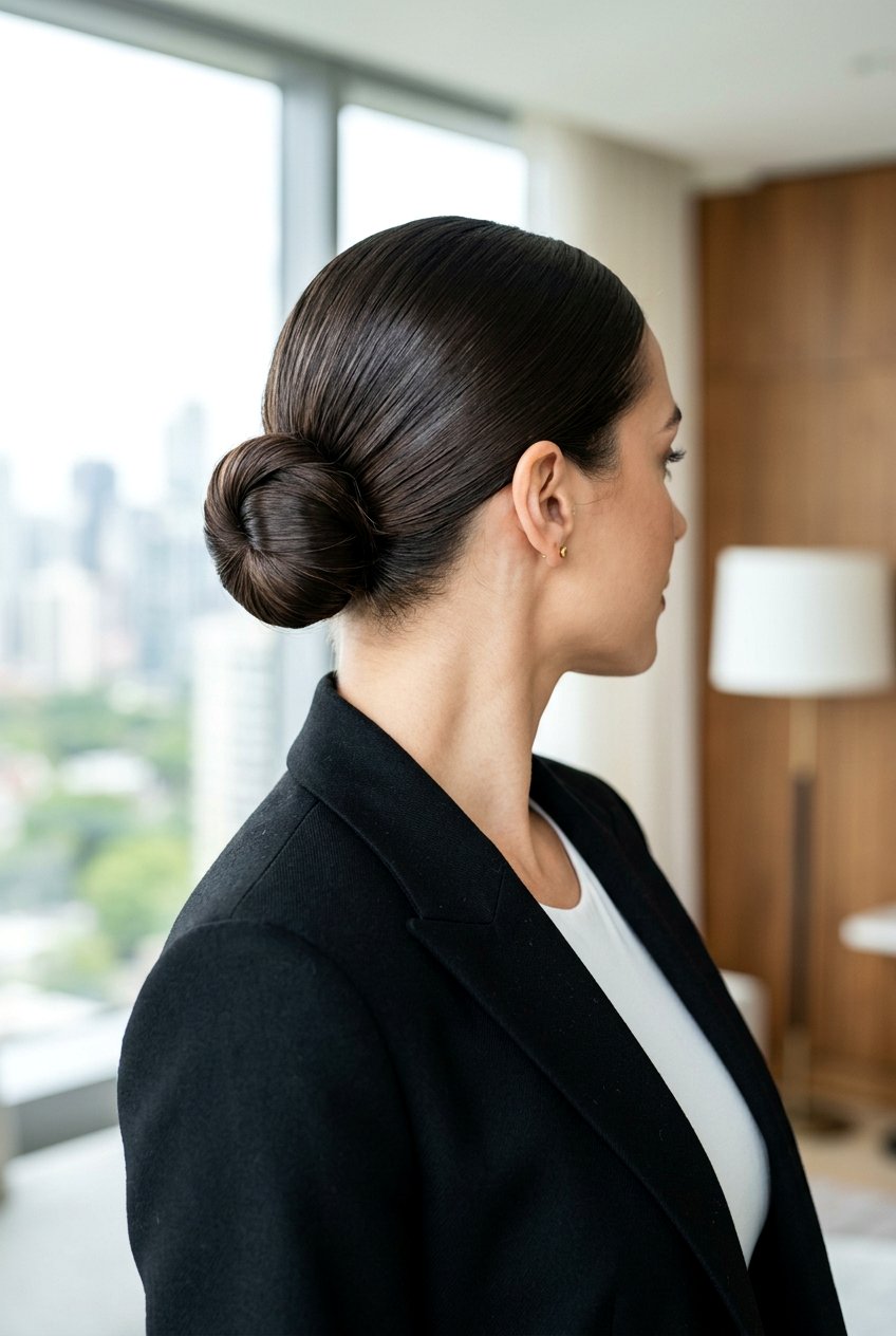 Sleek Low Bun For Moms - 20 moms hairstyle ideas for busy mornings - 20 moms hairstyle ideas for busy mornings
