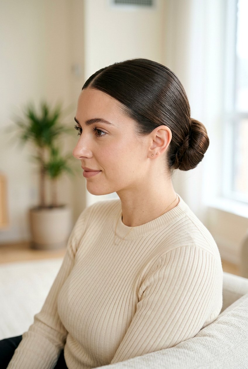 Sleek Low Bun For Movie Night - 20 movie night hairstyles - 20 movie night hairstyles
