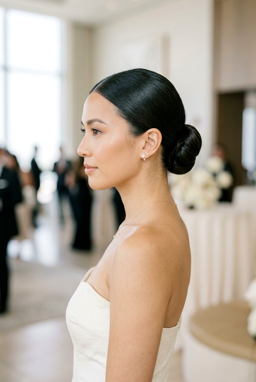 Sleek Low Bun For Straight Hair - 20 bridal hairstyle for straight sleek look - 20 bridal hairstyle for straight sleek look