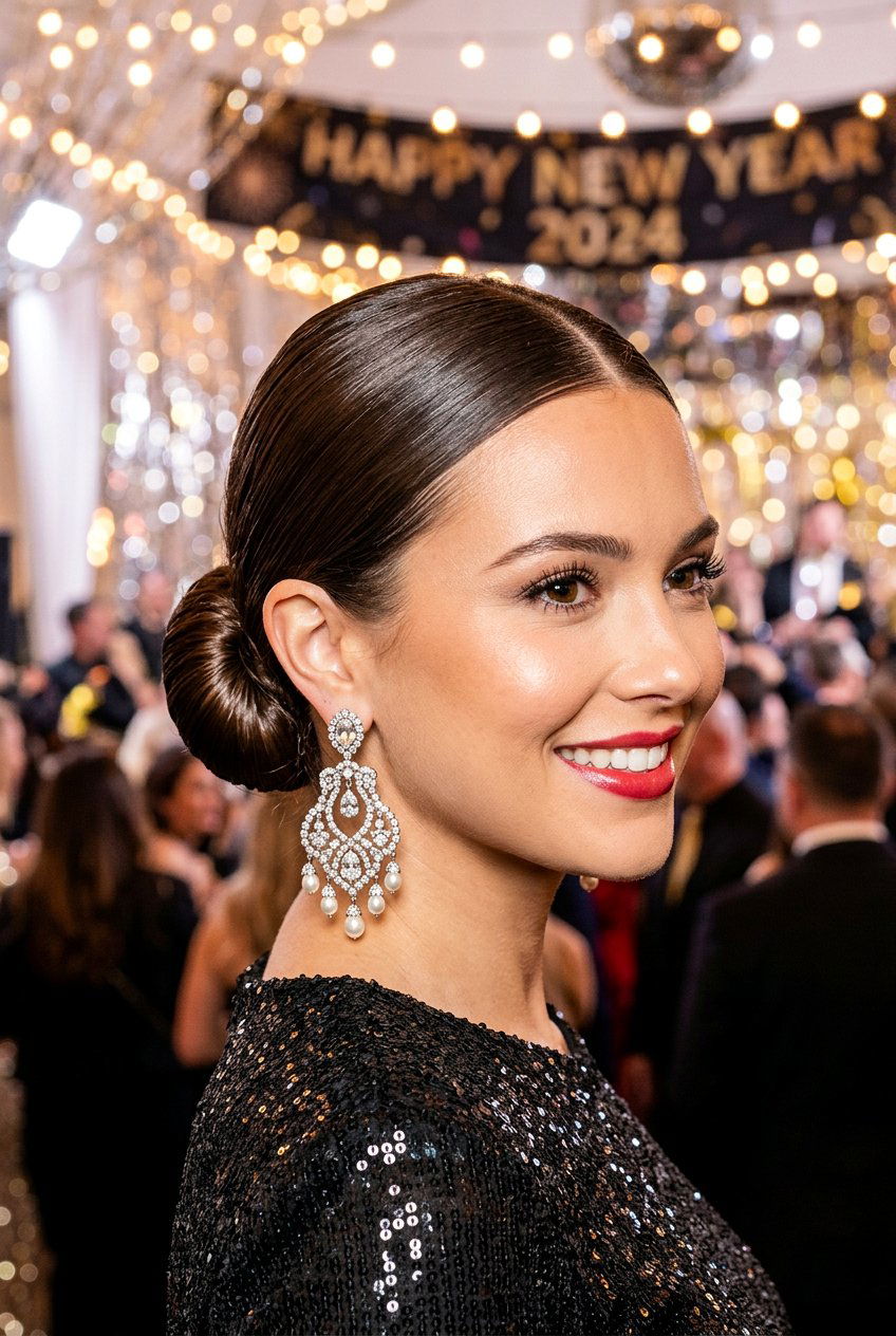Sleek Low Bun New Years Eve Hairstyle - 20 new years eve hairstyles - 20 new year’s eve hairstyles