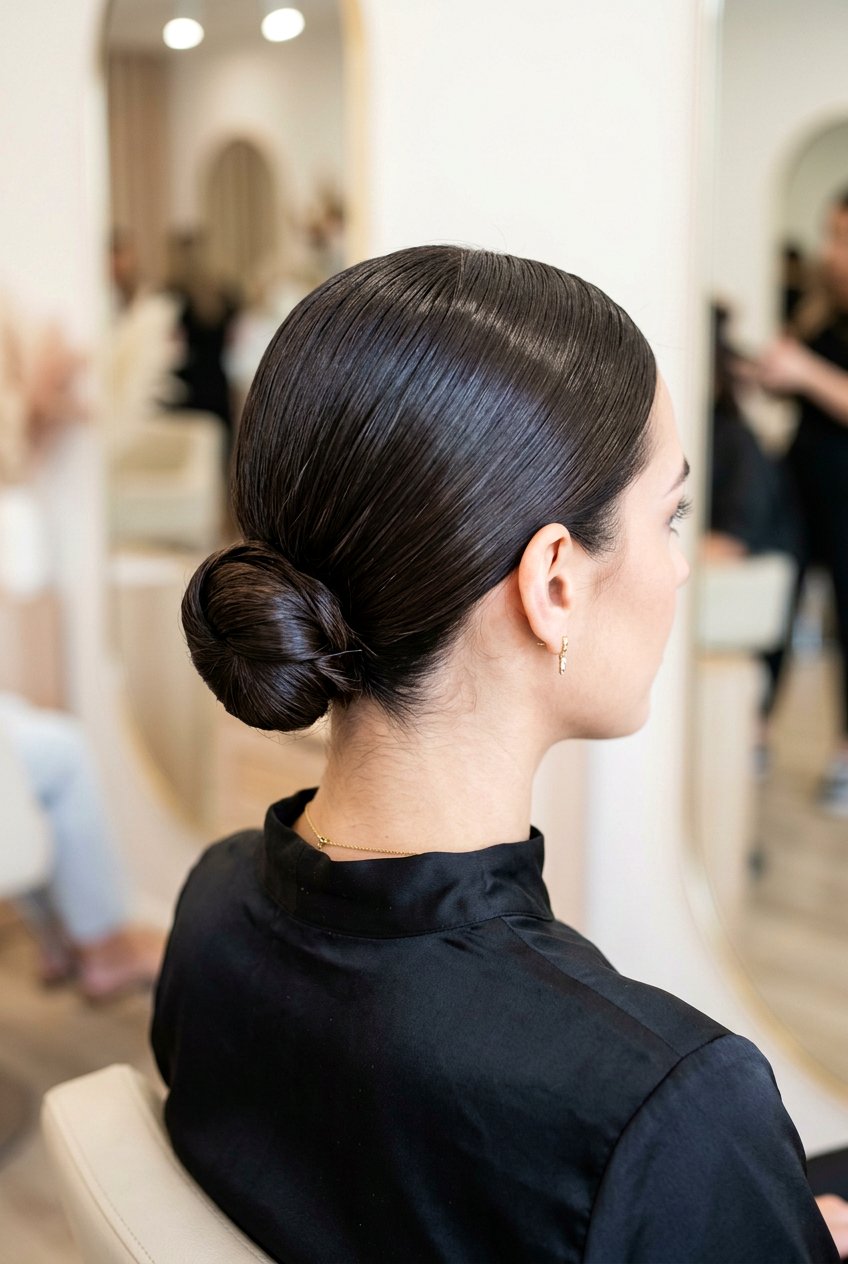 Sleek Low Bun Silk Straight Hair - 20 silk straight hair ideas - 20 silk straight hair ideas
