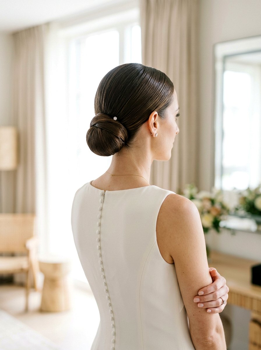 Sleek Low Bun Wedding Hairstyle - 20 elegant bridal hairstyle for medium hair - 20 elegant bridal hairstyle for medium hair