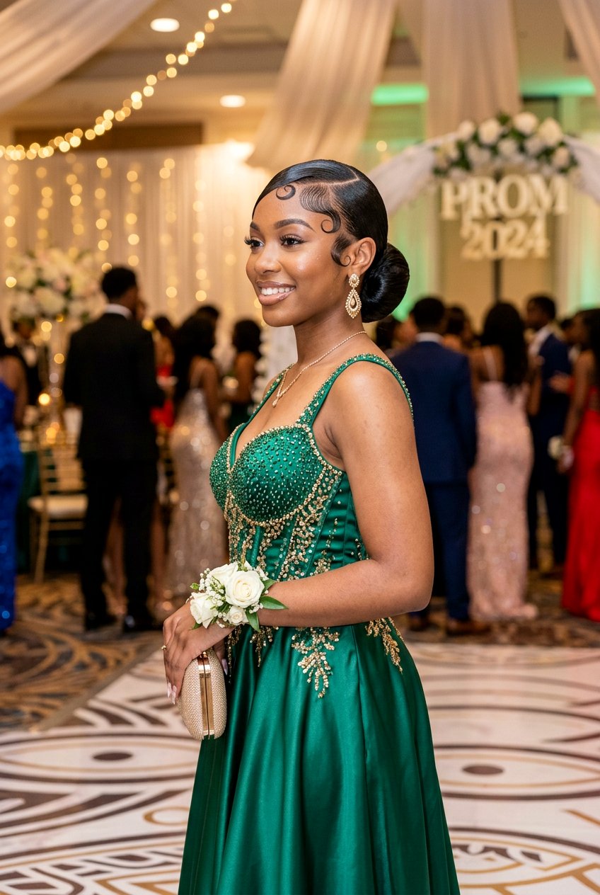 Sleek Low Bun With Baby Hair - 20 black women prom hairstyle ideas - 20 black women prom hairstyle ideas