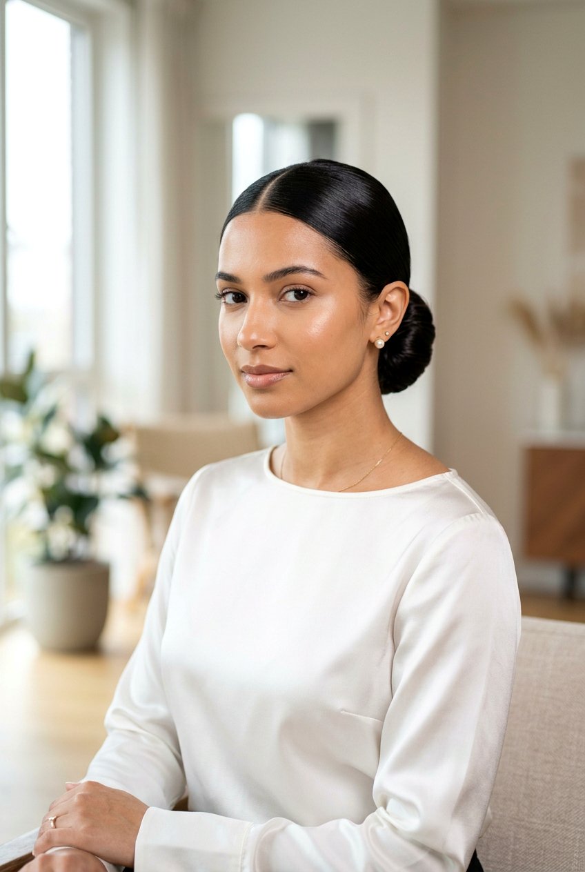 Sleek Low Bun With Center Part - 20 clean girl low bun with center part - 20 clean girl low bun with center part