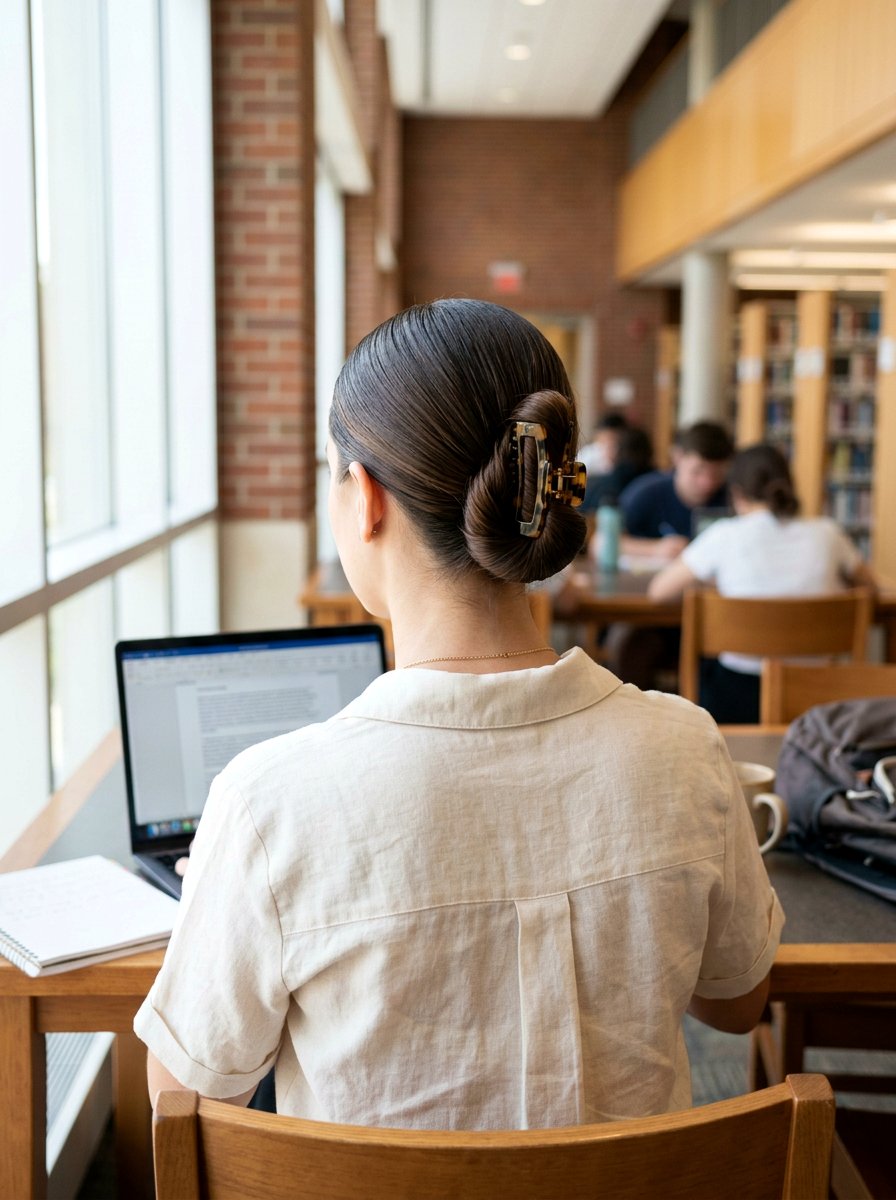 Sleek Low Bun With Claw Clip - 20 claw clip hairstyle for college girls - 20 claw clip hairstyle for college girls