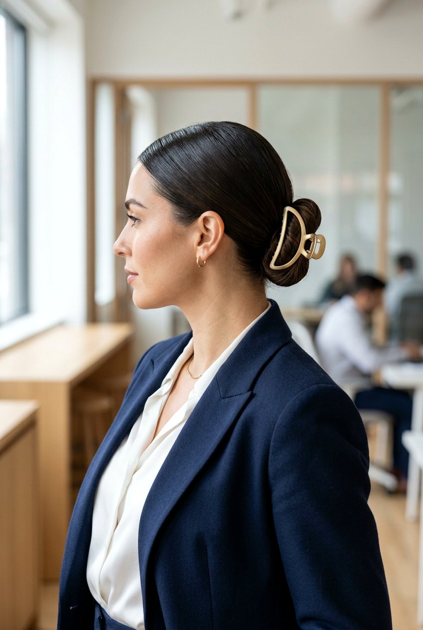 Sleek Low Bun With Claw Clip - 20 best claw clip hairstyle ideas - 20 best claw clip hairstyle ideas
