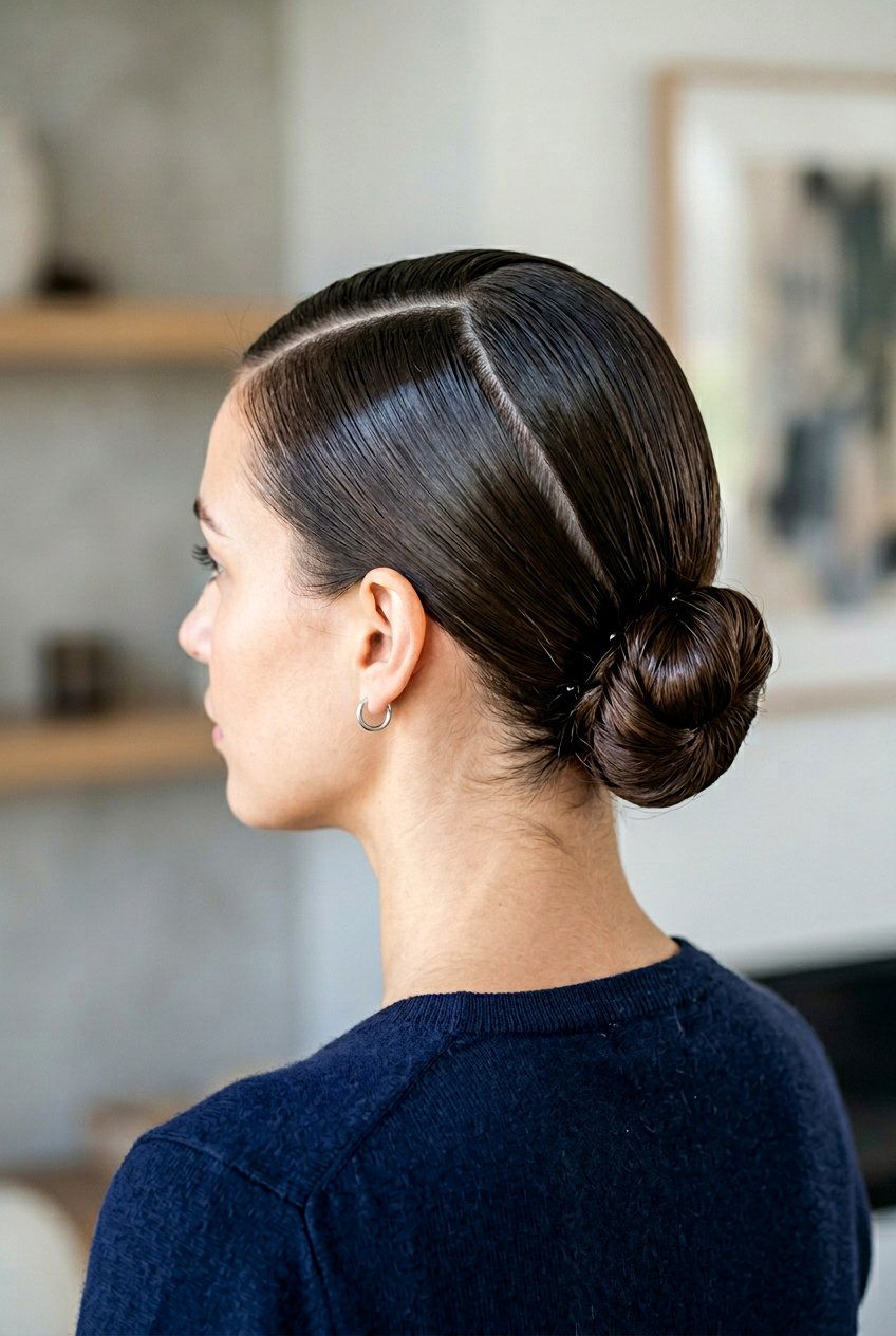 Sleek Low Bun With Double Parting - 20 bridal hairstyle with low sleek bun - 20 bridal hairstyle with low sleek bun