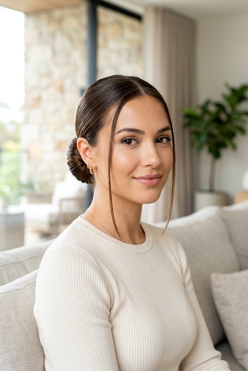 Sleek Low Bun With Face Framing Strands - 20 bridal hairstyle with low sleek bun - 20 bridal hairstyle with low sleek bun