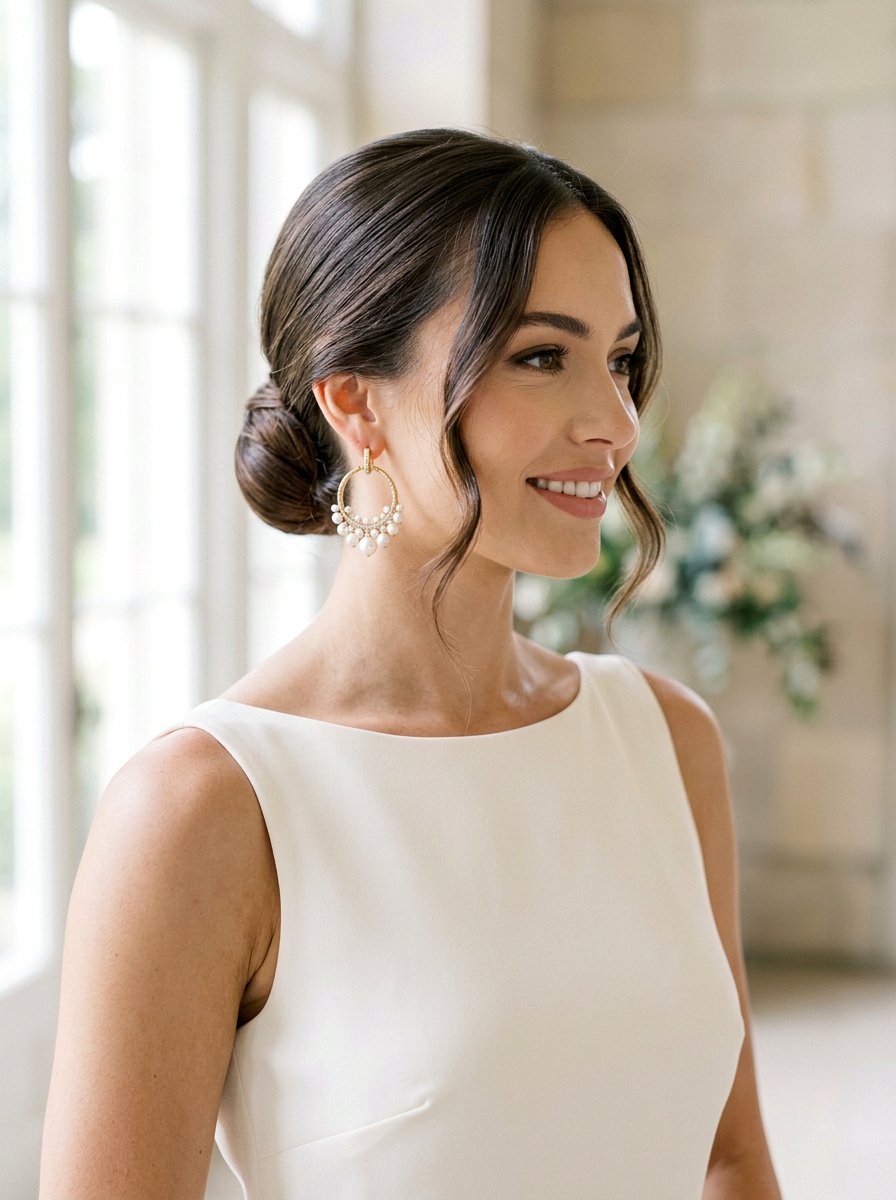 Sleek Low Bun With Face Framing Tendrils - 20 soft glam hairstyle for prom - 20 soft glam hairstyle for prom