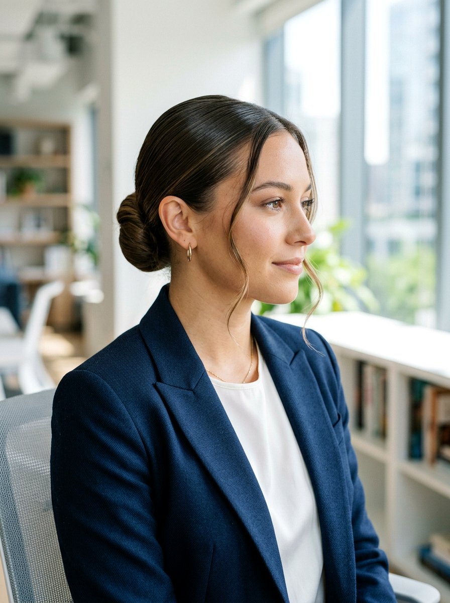 Sleek Low Bun With Face Framing Tendrils - 20 soft glam hairstyle for graduation - 20 soft glam hairstyle for graduation