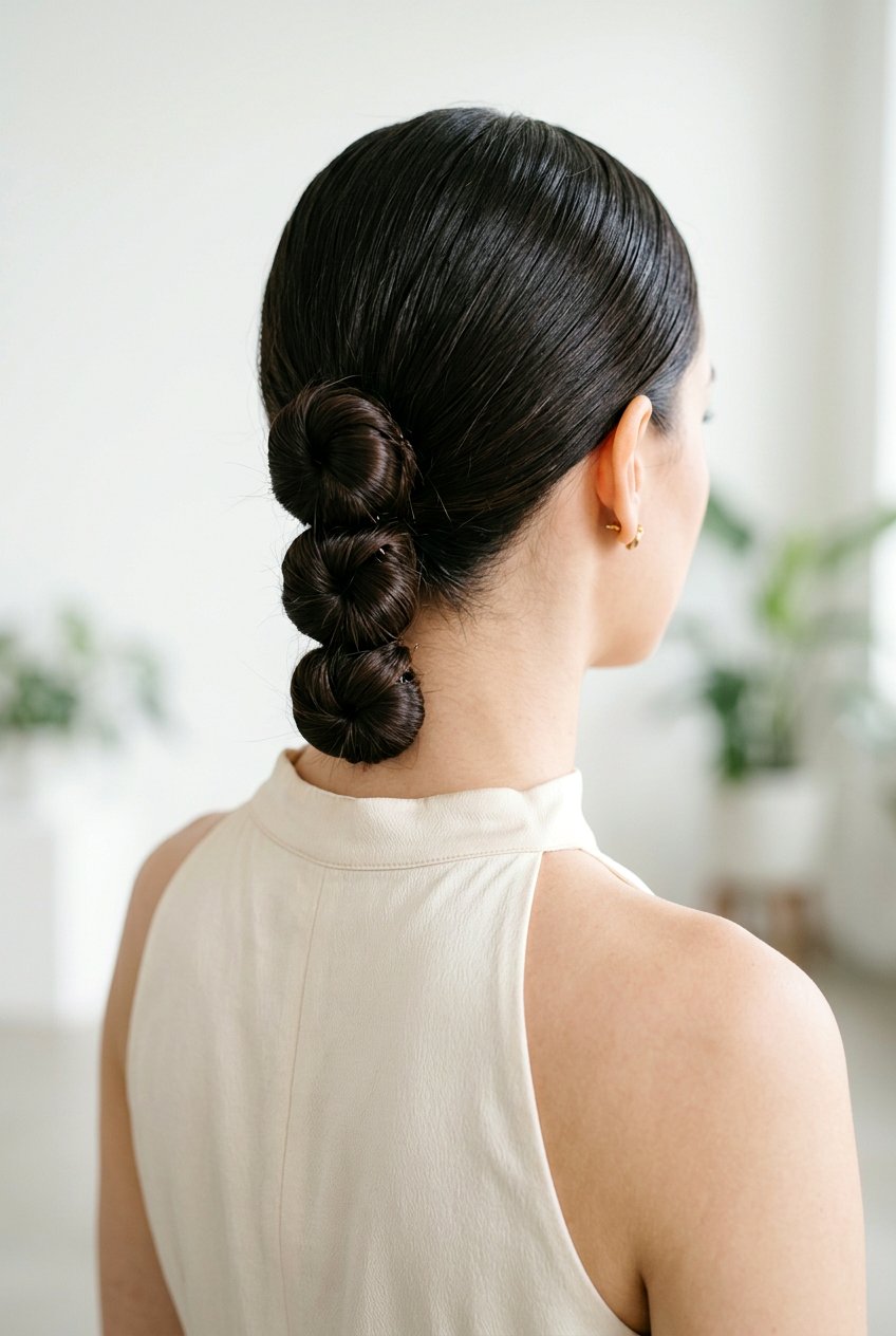 Sleek Low Bun With Triple Buns - 20 bridal hairstyle with low sleek bun - 20 bridal hairstyle with low sleek bun