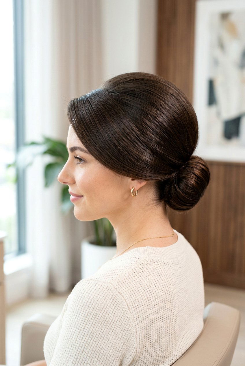 Sleek Low Bun With Volume At Crown - 20 bridal hairstyle with low sleek bun - 20 bridal hairstyle with low sleek bun