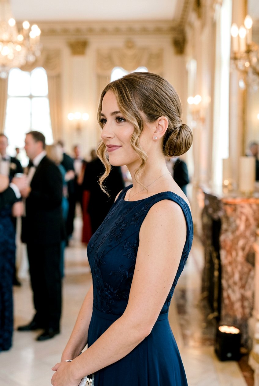 Sleek Low Bun with Face Framing Waves for Prom - 20 prom bun hairstyles - 20 prom bun hairstyles