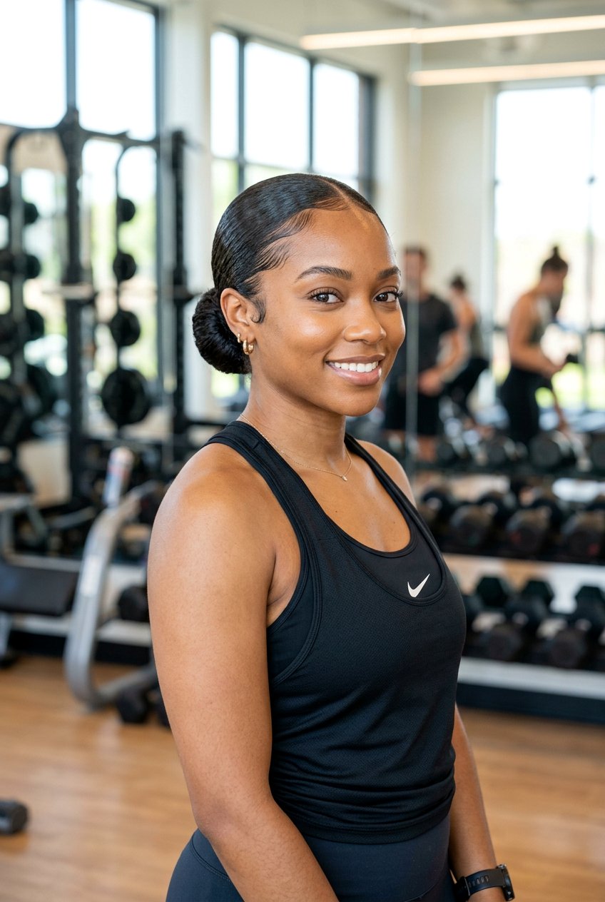 Sleek Low Bun with Gel - 20 gym protective styles for natural hair - 20 gym protective styles for natural hair