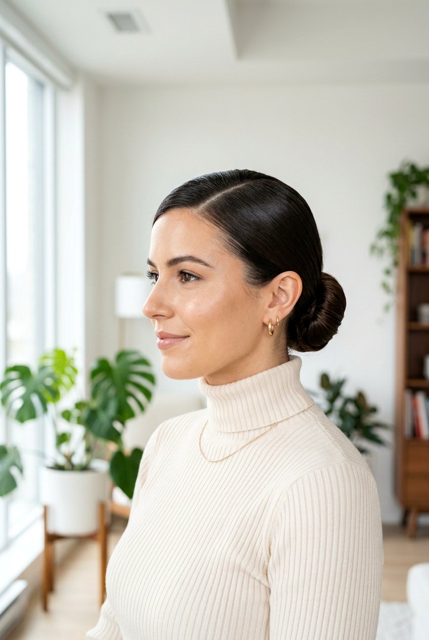 Sleek Low Bun with Side Part - 20 last day of school hairstyles - 20 last day of school hairstyles