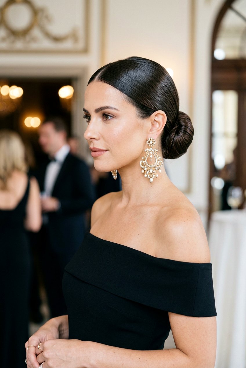 Sleek Low Chignon Bun - 20 pageant hairstyles - 20 pageant hairstyles