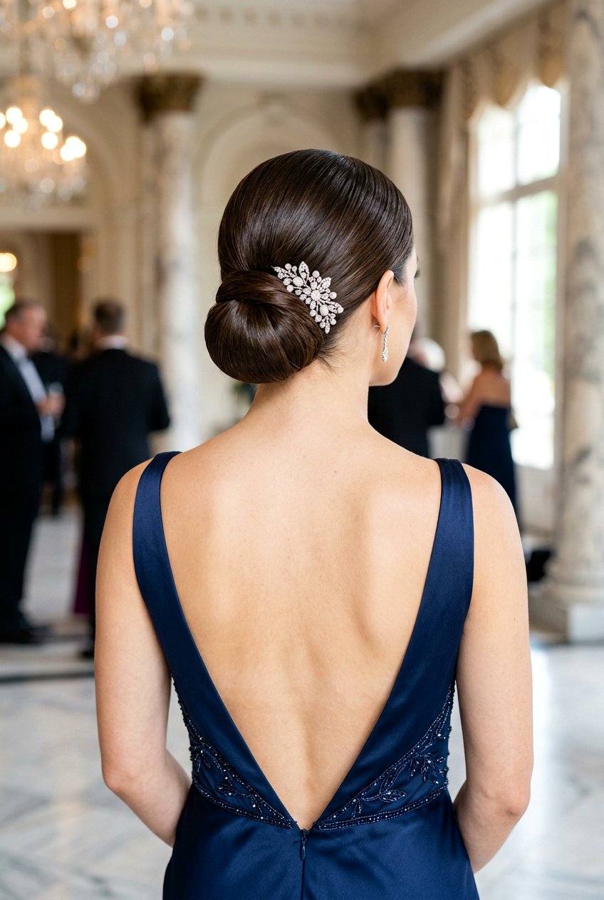 Sleek Low Chignon Updo for Medium Hair - 20 prom hairstyles for medium hair - 20 prom hairstyles for medium hair