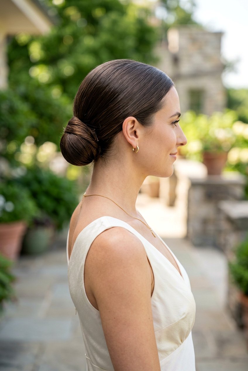 Sleek Low Chignon With Secure Grip - 20 beach hairstyle for thick straight hair - 20 beach hairstyle for thick straight hair