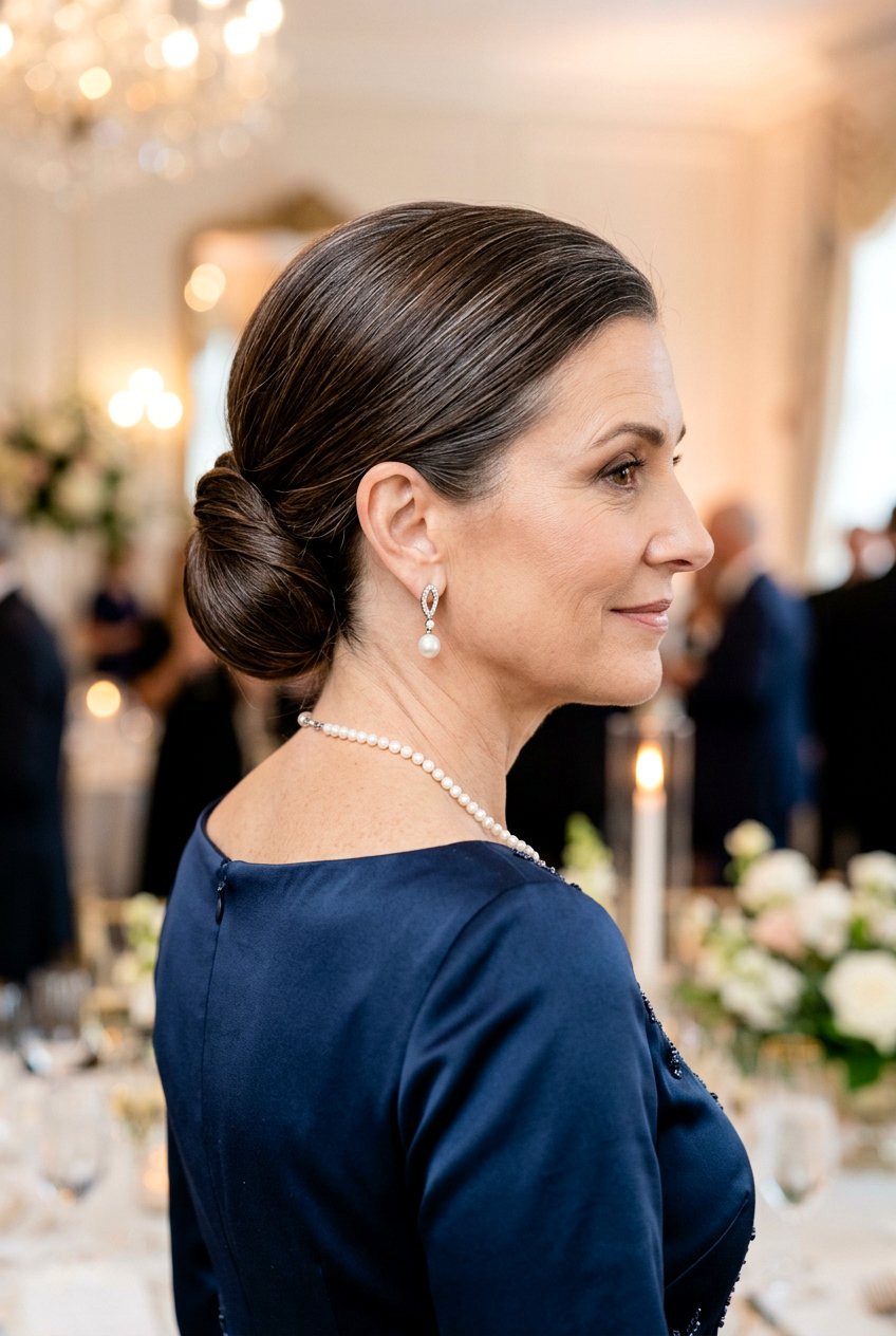 Sleek Low Chignon - 20 formal hairstyles for mature women - 20 formal hairstyles for mature women