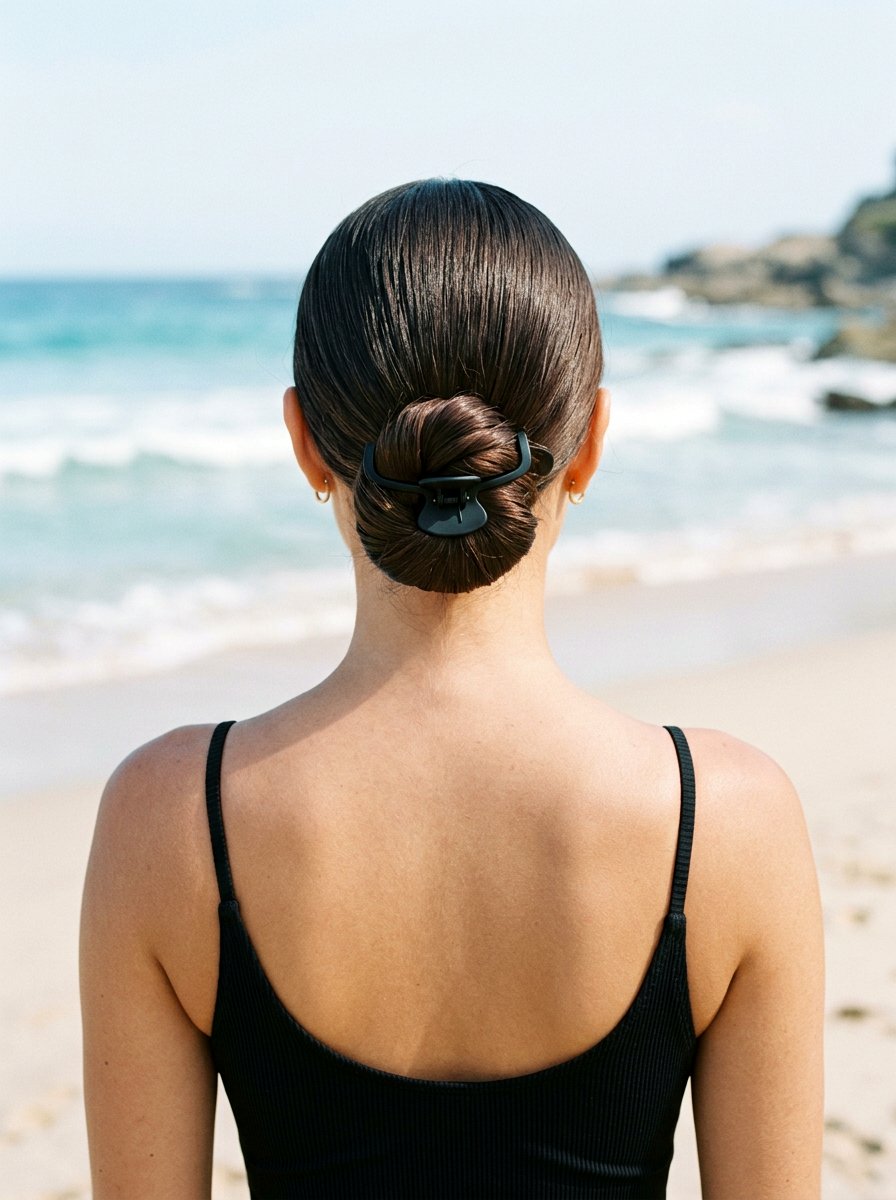 Sleek Low Claw Clip - 20 claw clip hairstyle for beach vacation - 20 claw clip hairstyle for beach vacation