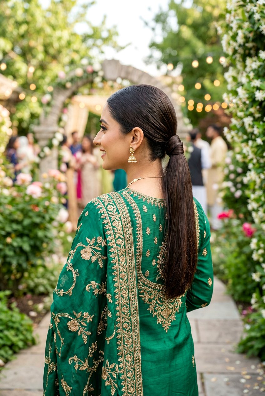 Sleek Low Eid Ponytail With Wrap - 20 eid ponytail hairstyle - 20 eid ponytail hairstyle