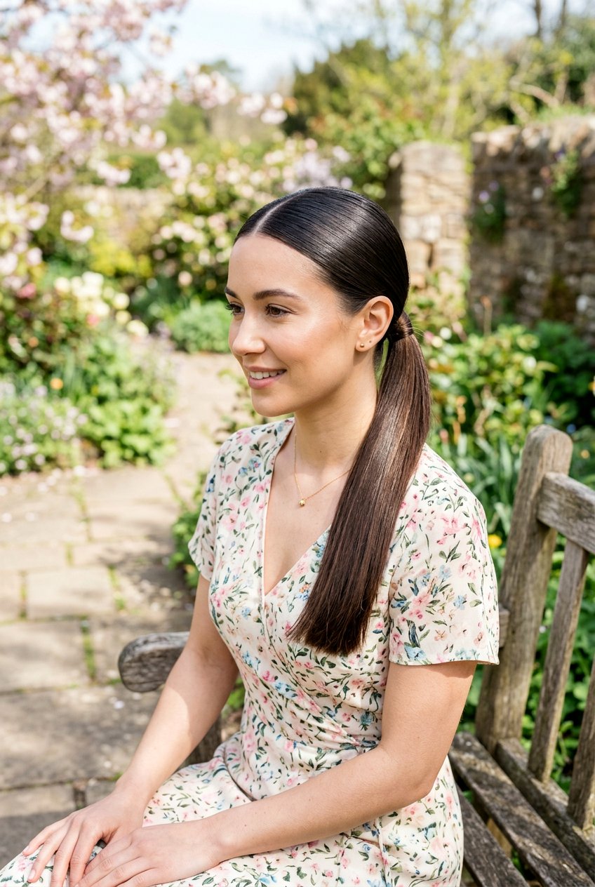 Sleek Low Engagement Ponytail - 20 engagement photo ponytail hairstyle - 20 engagement photo ponytail hairstyle