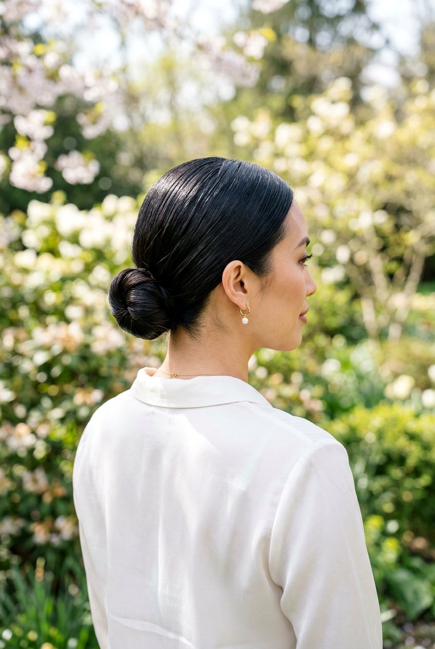 Sleek Low Knot Bun - 20 sleek knot bun hairstyle - 20 sleek knot bun hairstyle