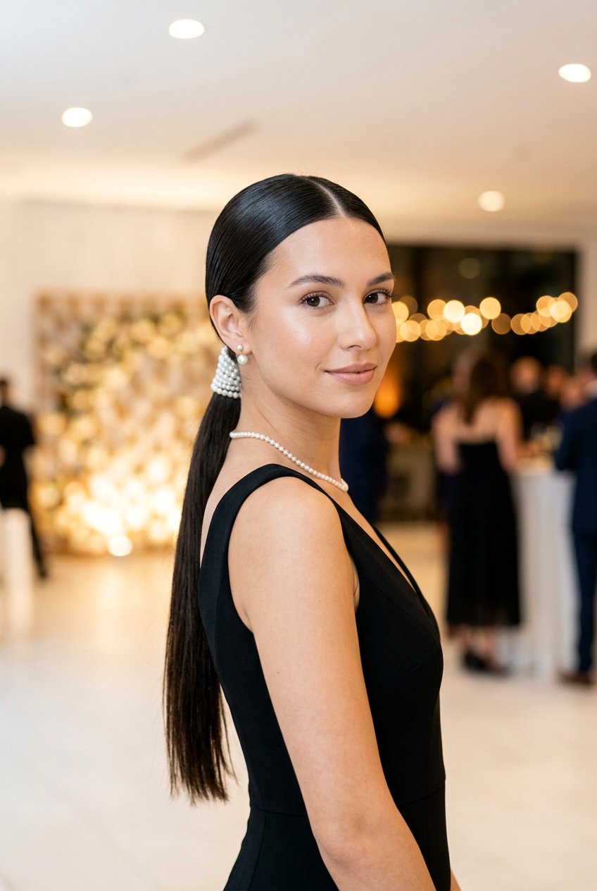 Sleek Low Pearl Ponytail - 20 pearl ponytail hairstyle - 20 pearl ponytail hairstyle